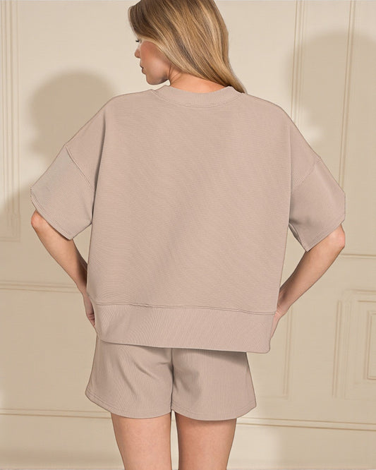 Taupe Ribbed Lounge Set with Shorts