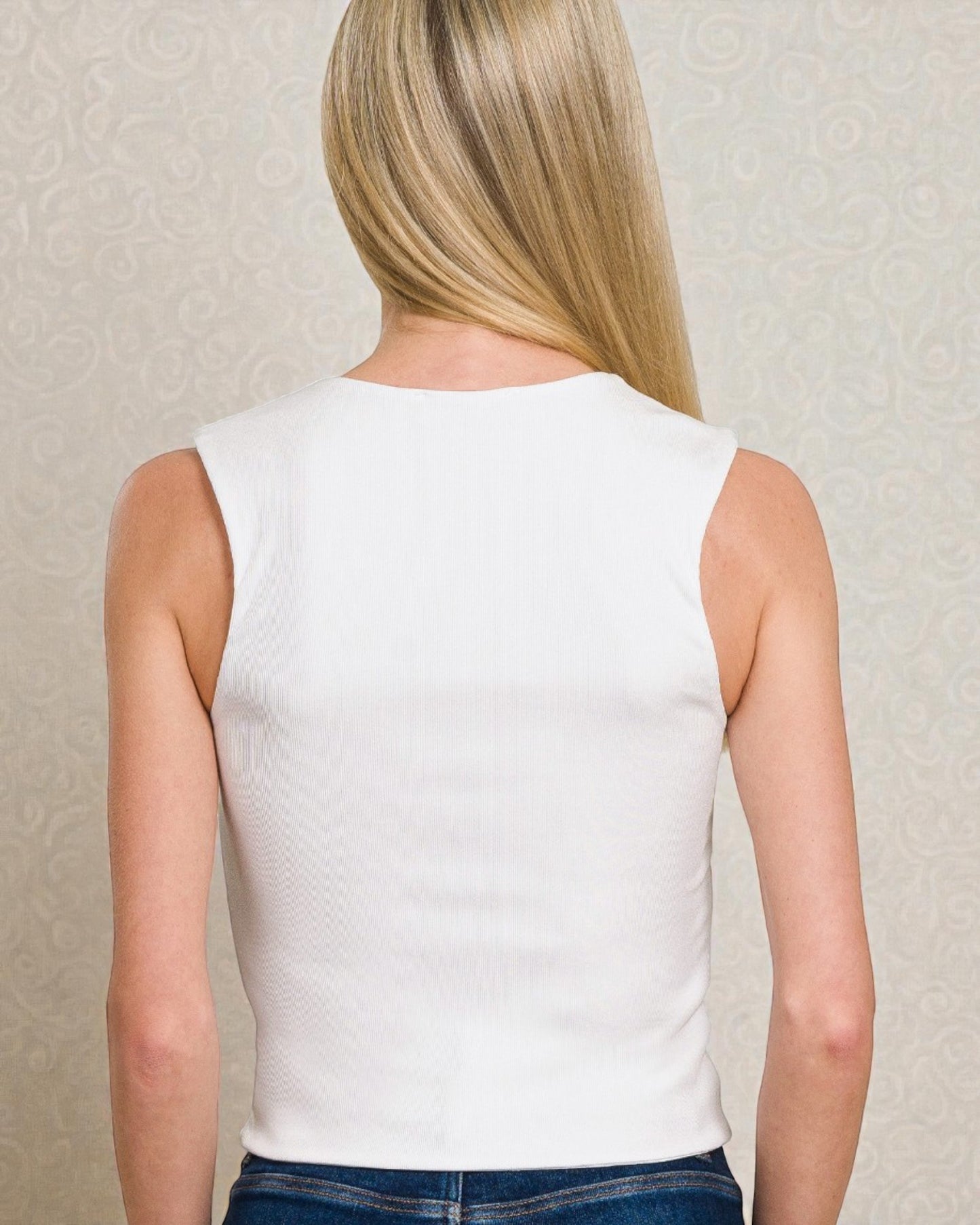 White Square Neck Tank