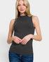 Charcoal Ribbed Mock Neck Sleeveless Top