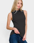 Charcoal Ribbed Mock Neck Sleeveless Top