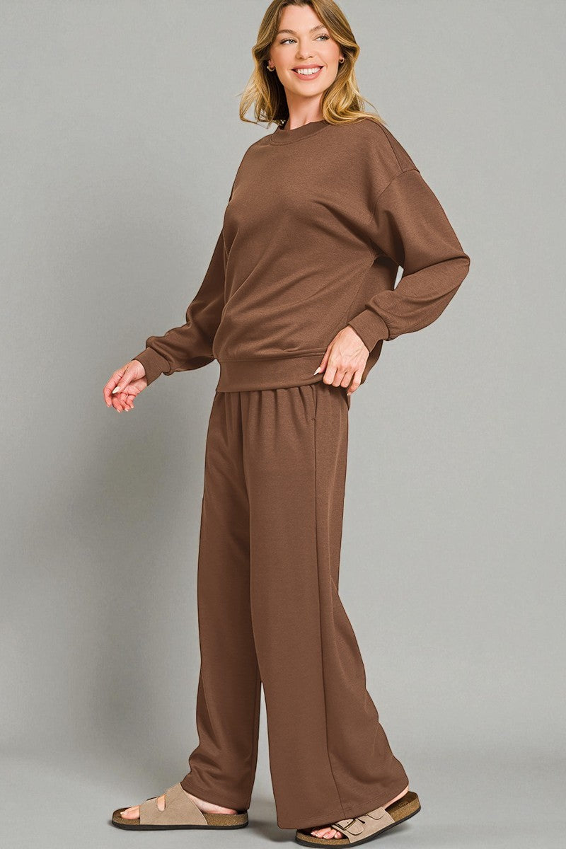 Mocha Wide Leg Lounge Set