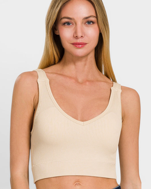 Ivory Ribbed Seamless Brami Top