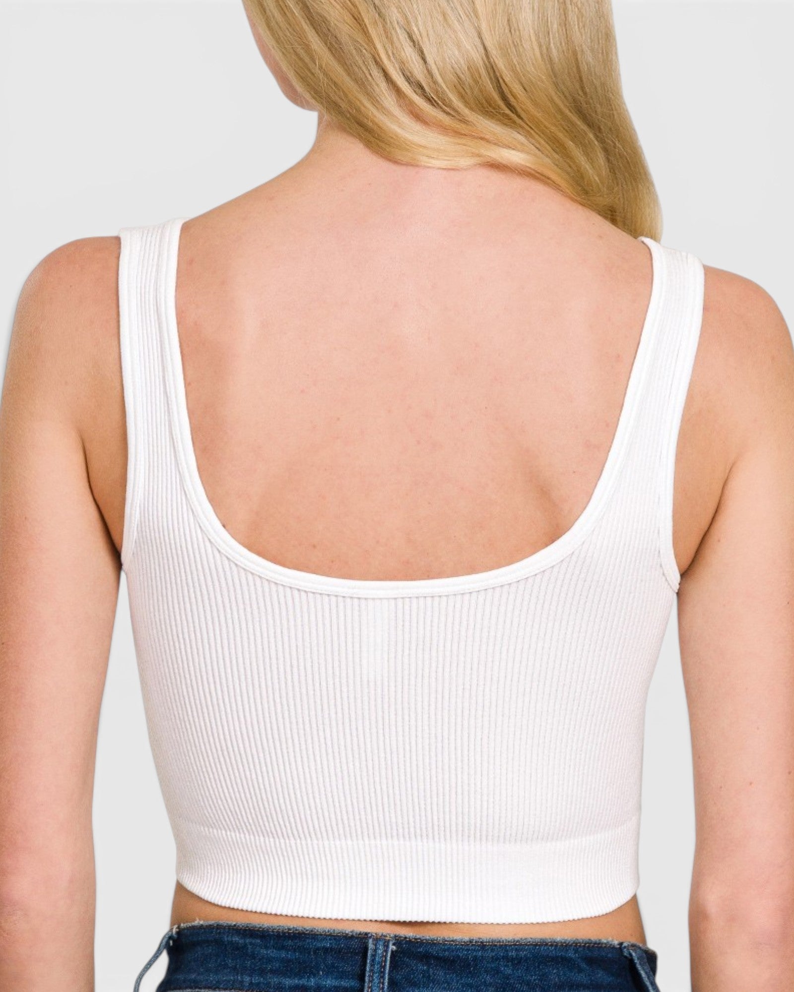 White Ribbed Notch Neck Brami