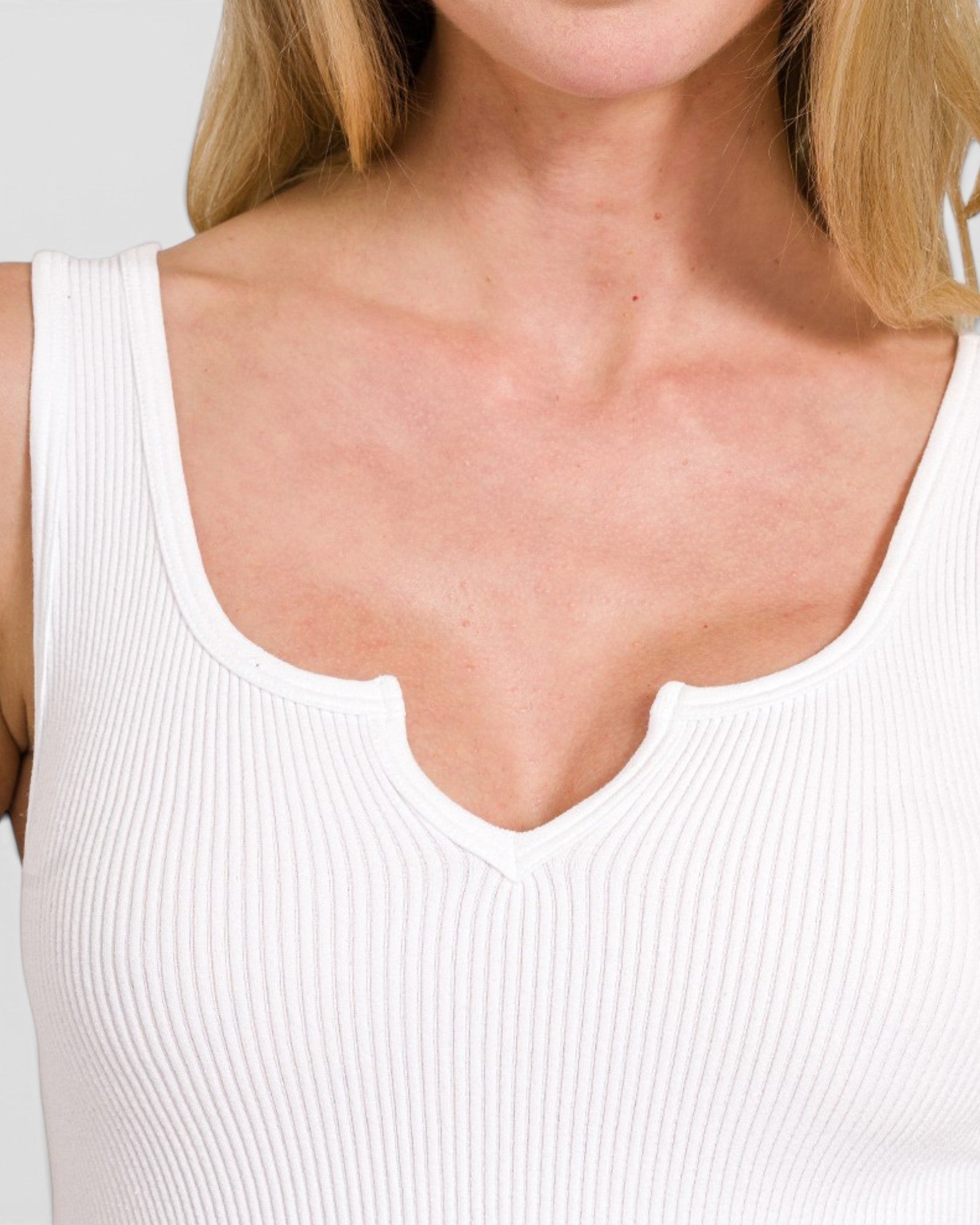 White Ribbed Notch Neck Brami