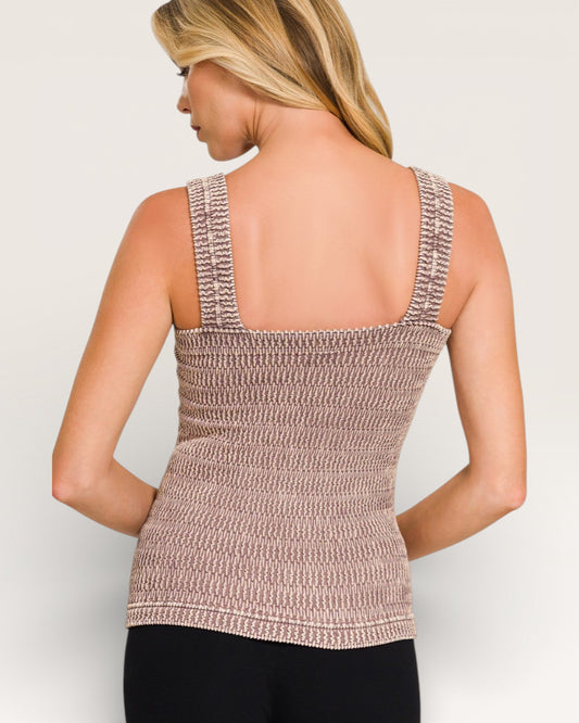 Taupe Smocked Square-Neck Tank Top