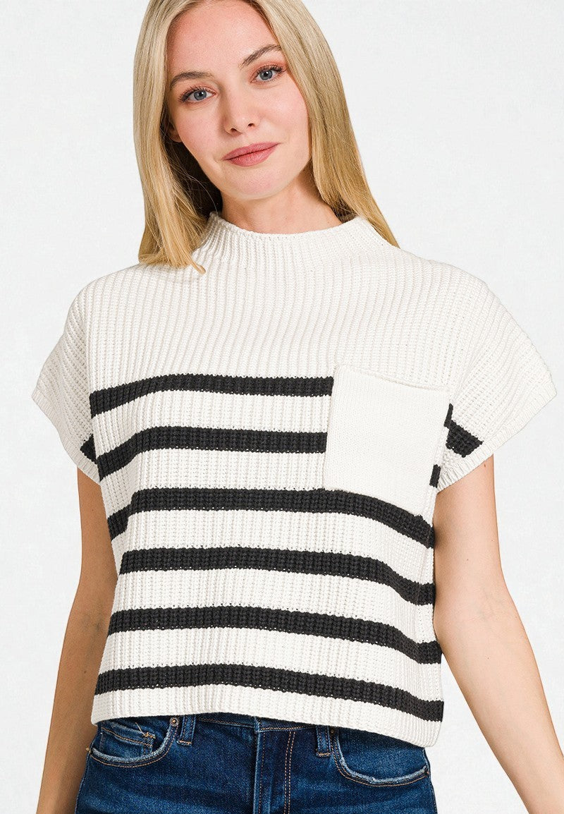 Ivory & Black Striped Knit Top