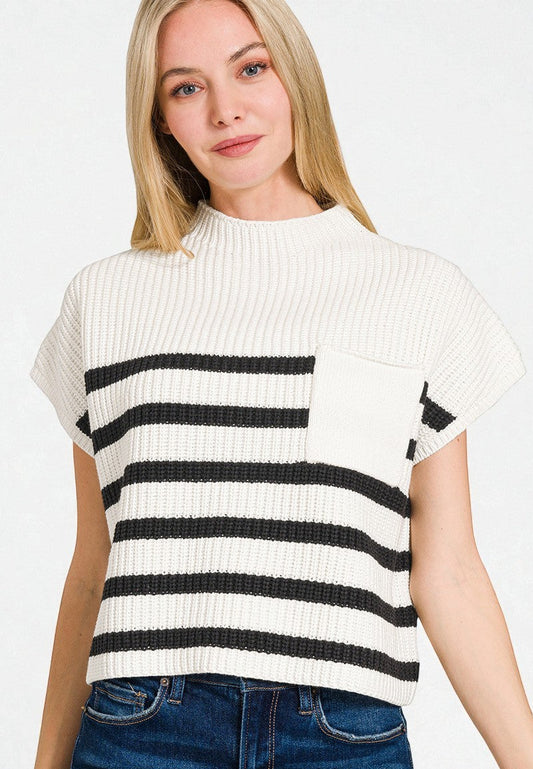 Ivory & Black Striped Knit Top
