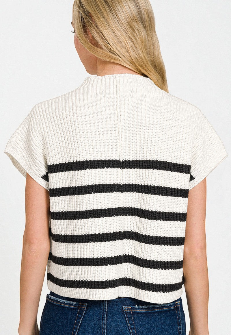 Ivory & Black Striped Knit Top