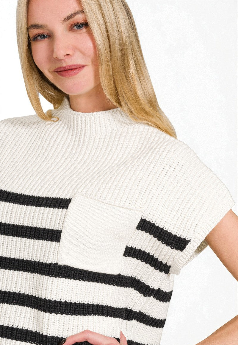 Ivory & Black Striped Knit Top