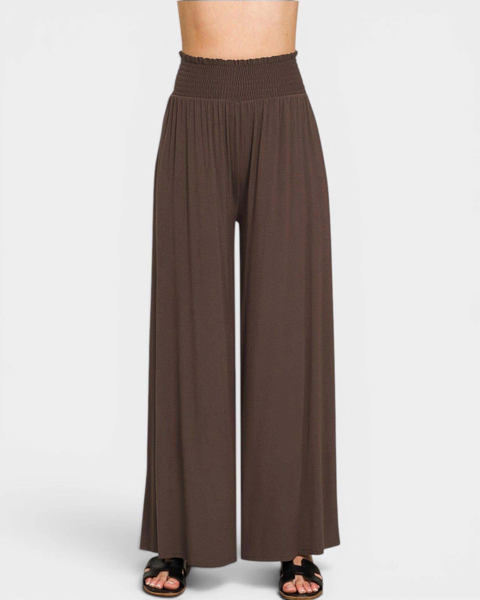 Brown wide-leg pants on a white background