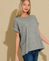 Gray Heathered Rolled Sleeve Top