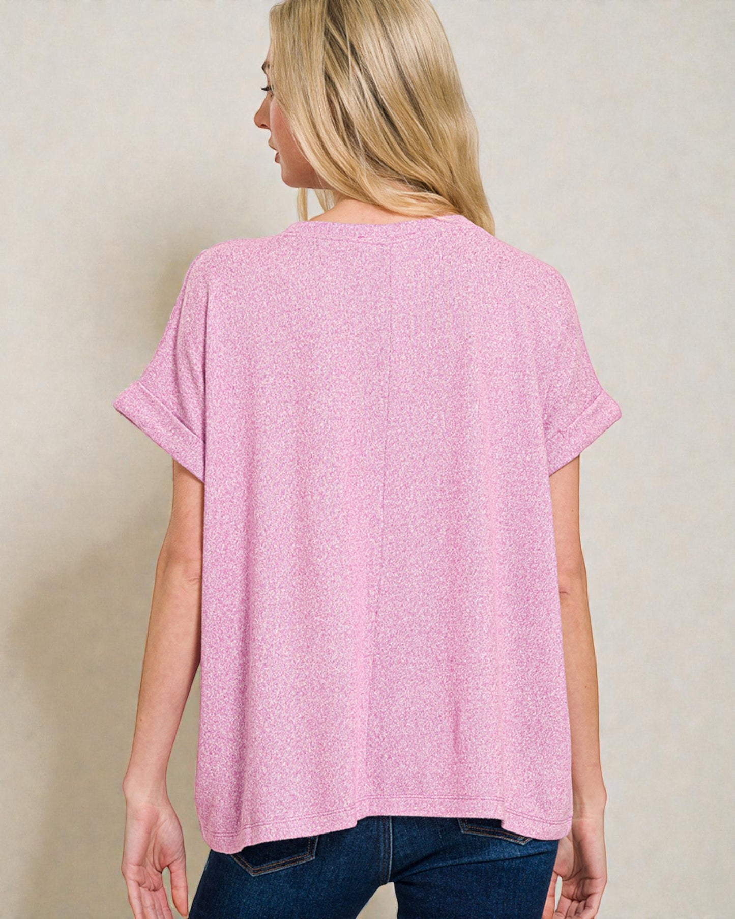 Pink Heathered Rolled Sleeve Top