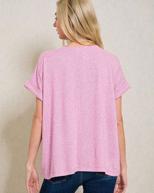 Pink Heathered Rolled Sleeve Top