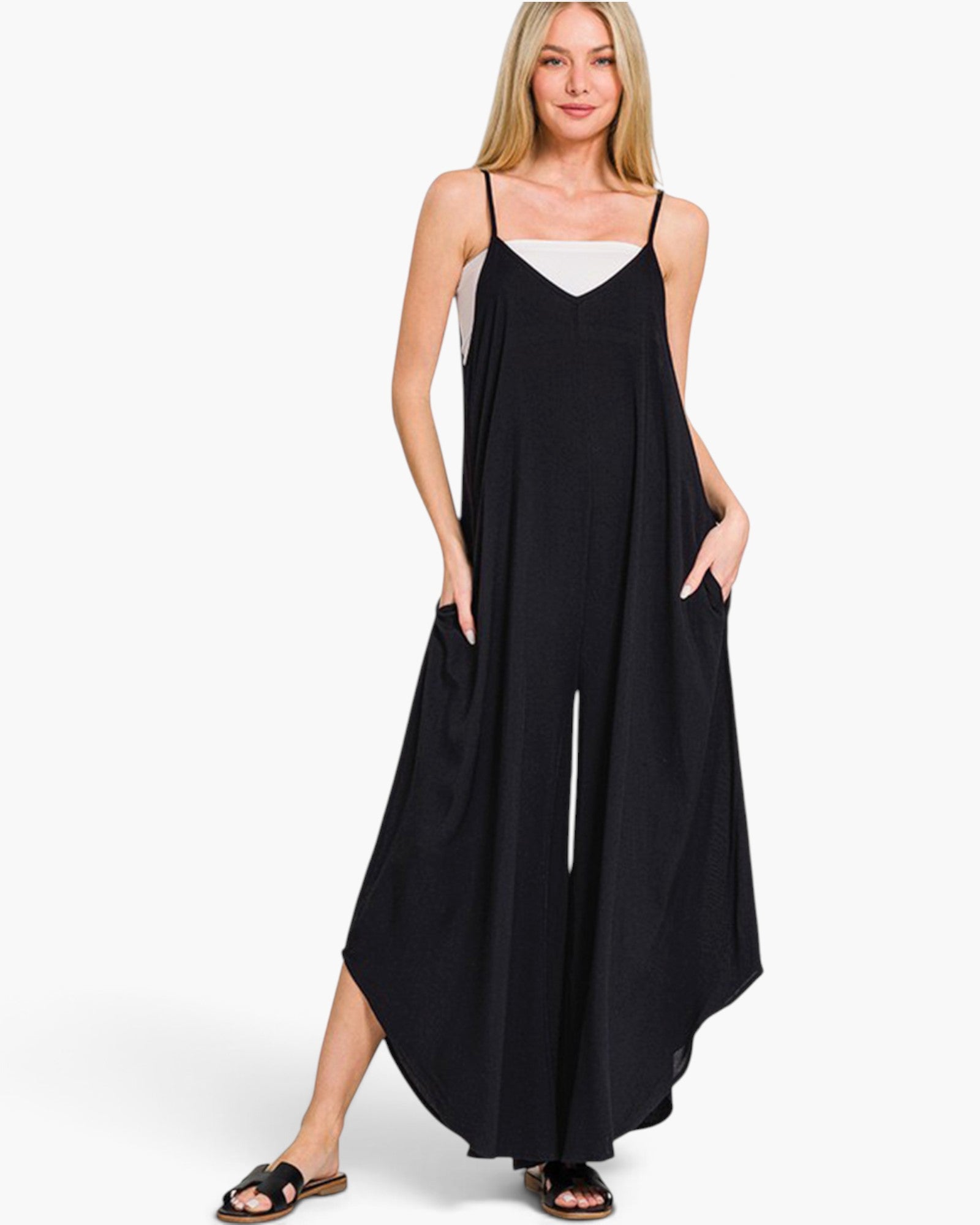 Black Handkerchief-Hem Wide-Leg Jumpsuit