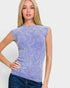 Washed Periwinkle Ribbed Cap Sleeve Top