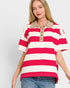 Raspberry & Ivory Striped Polo Top