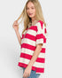 Raspberry & Ivory Striped Polo Top
