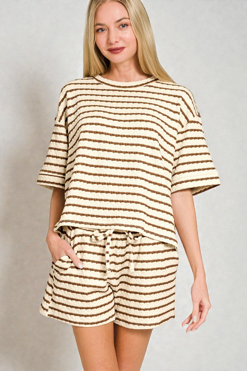 Ivory & Brown Stripe Lounge Set