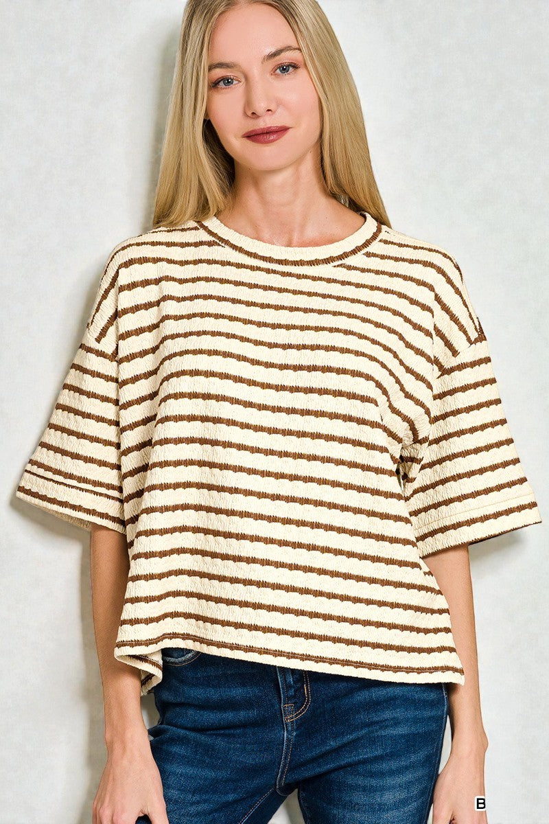 Ivory & Brown Stripe Lounge Set