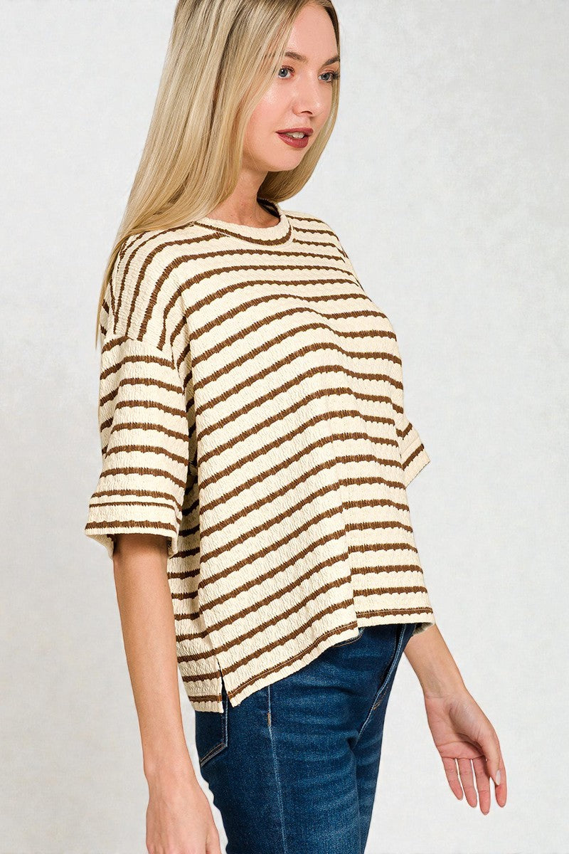 Ivory & Brown Stripe Lounge Set