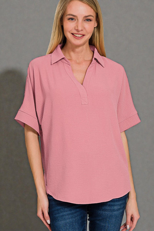 Dusty Rose Collared Relaxed Top