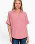 Light Rose Collared Short Sleeve Top