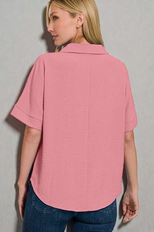 Dusty Rose Collared Relaxed Top
