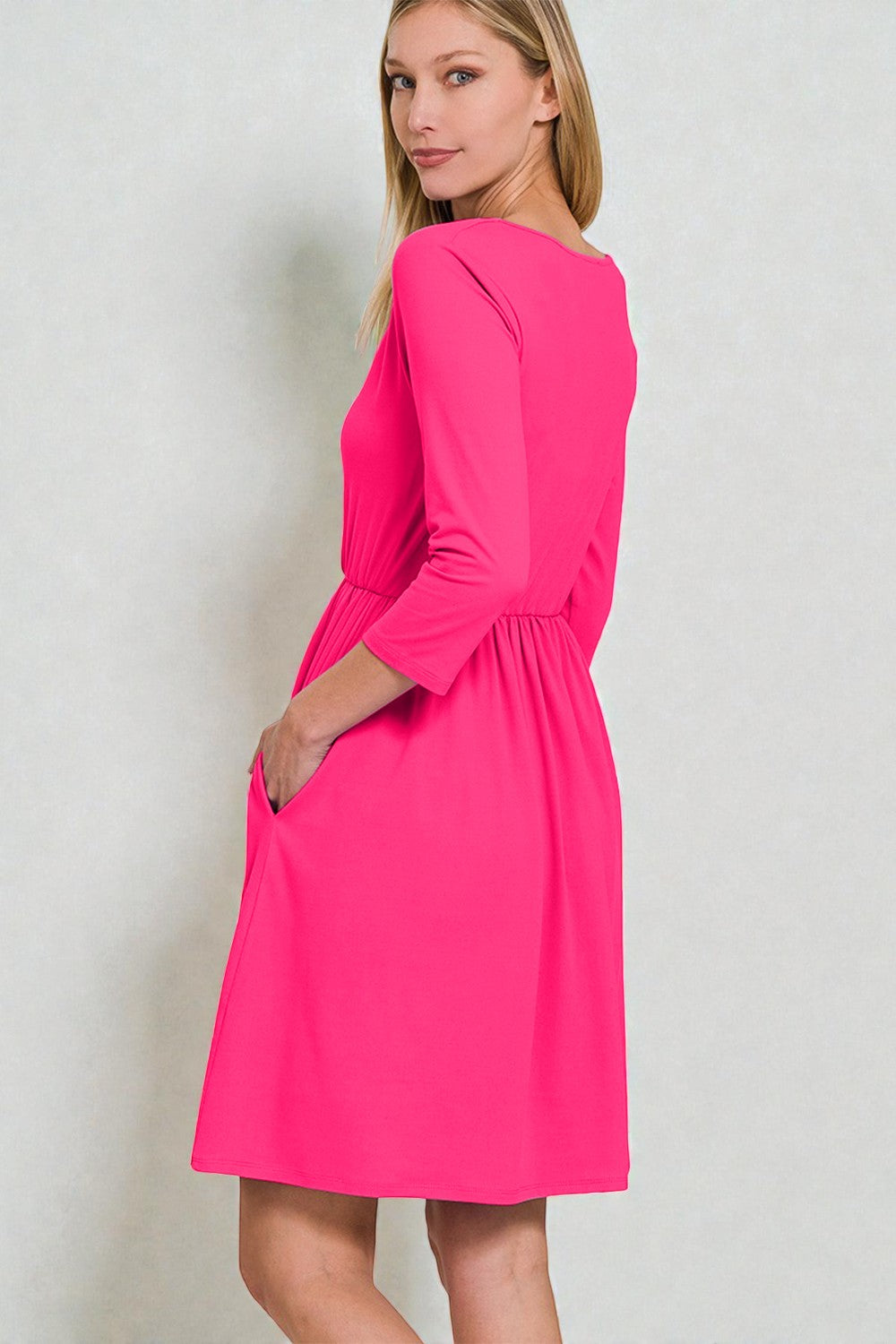 Hot Pink V-Neck Fit & Flare Mini Dress