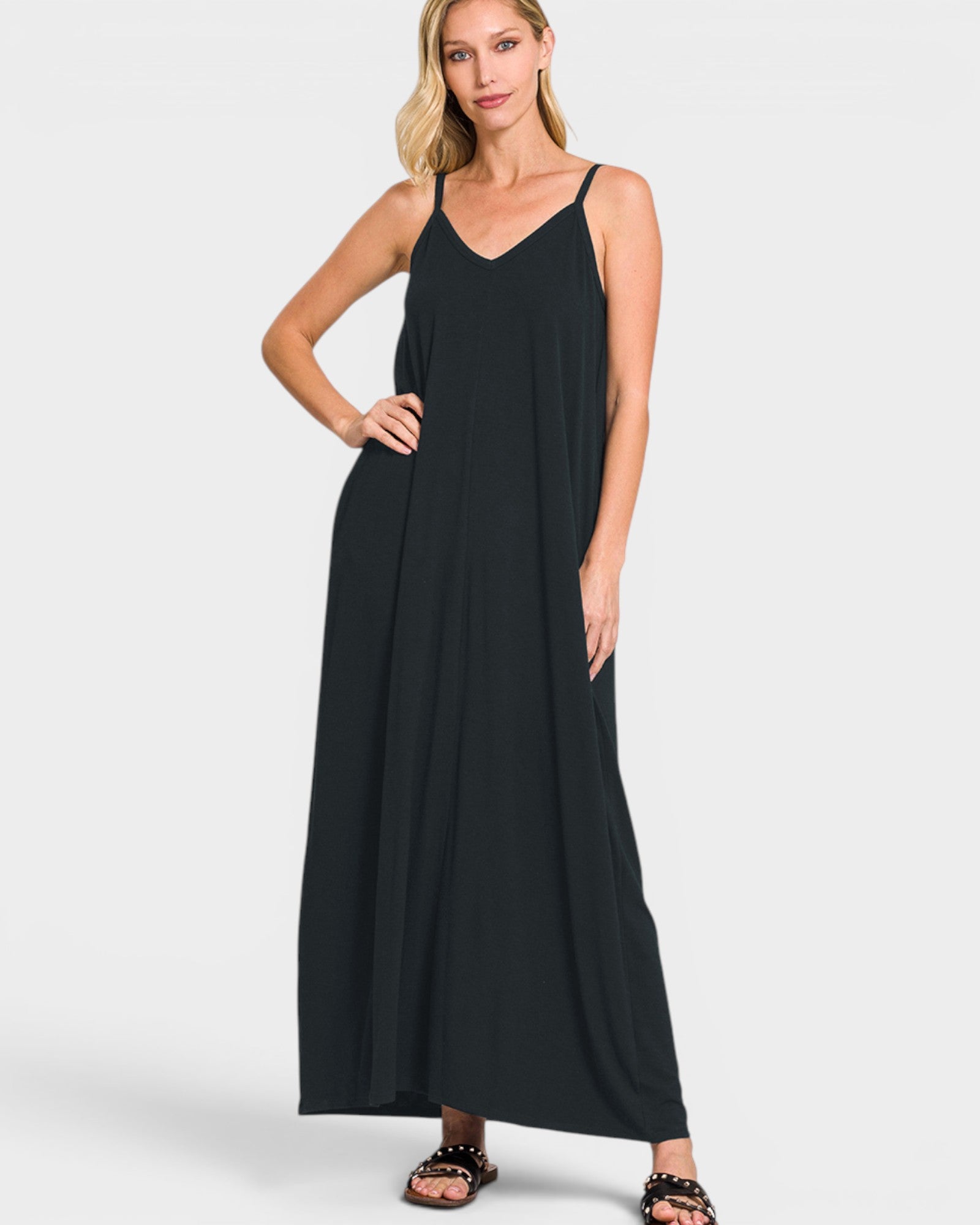 Black V-Neck Maxi Dress