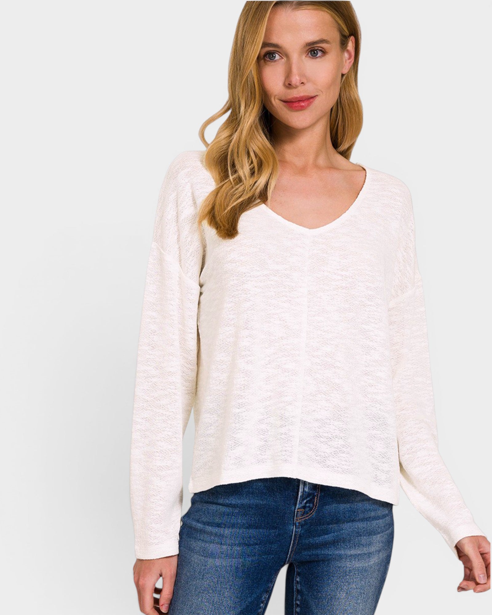 Ivory Textured V-Neck Top