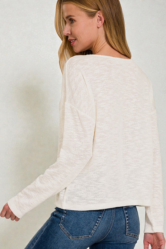 Ivory Lightweight V-Neck Long Sleeve Top