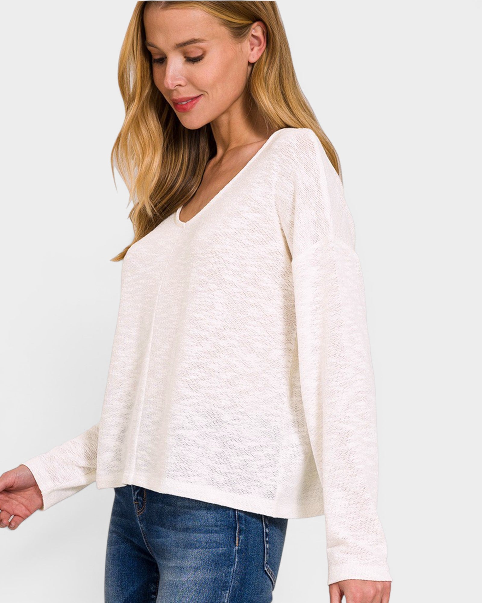 Ivory Textured V-Neck Top