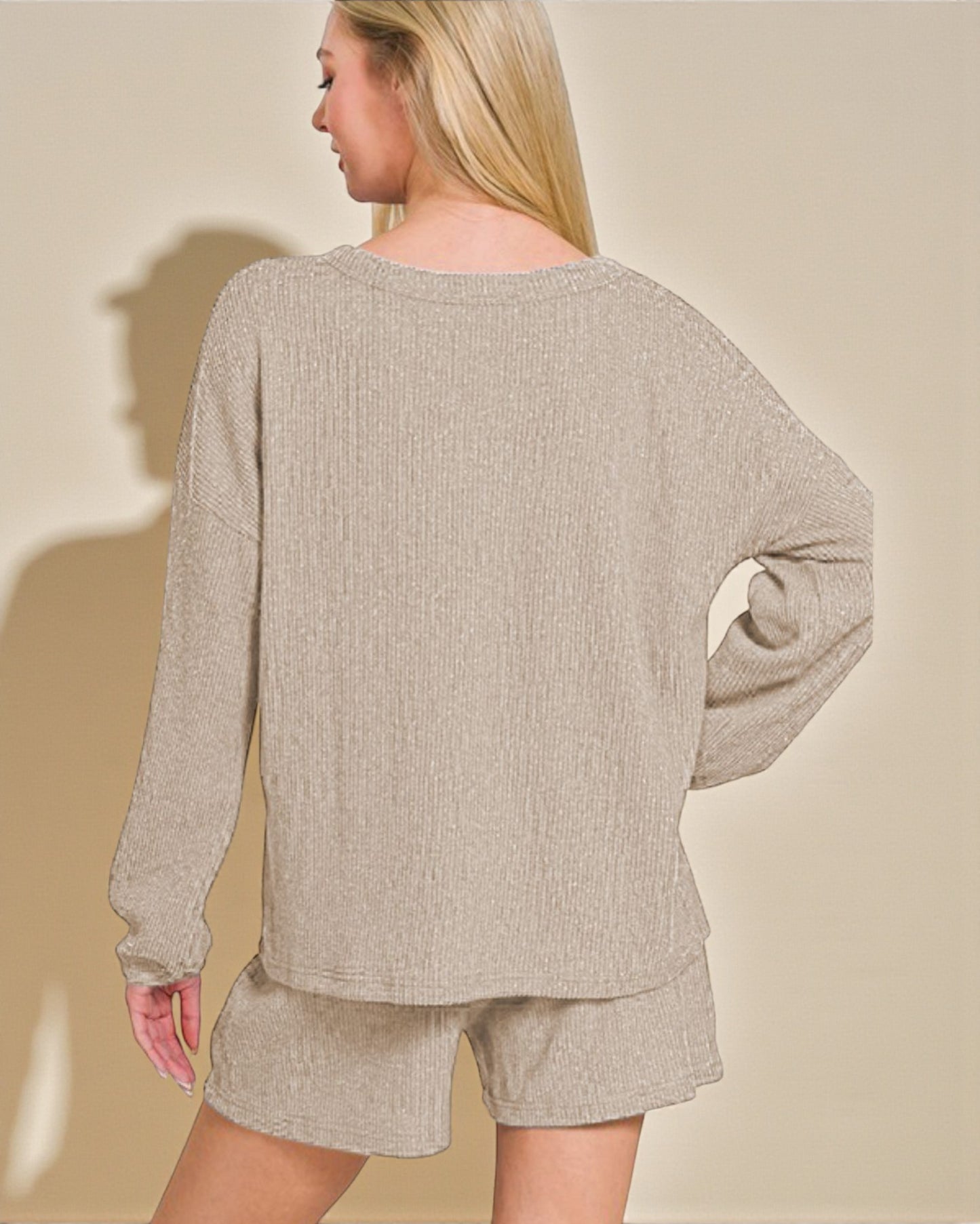 Oatmeal Ribbed Lounge Top & Shorts Set