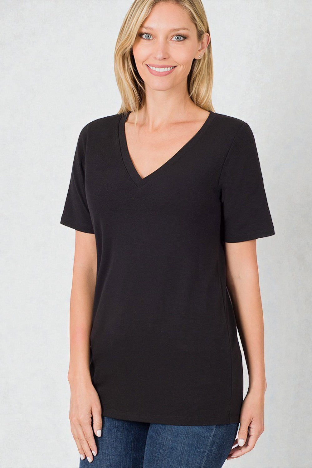 Black V-Neck Short Sleeve Top