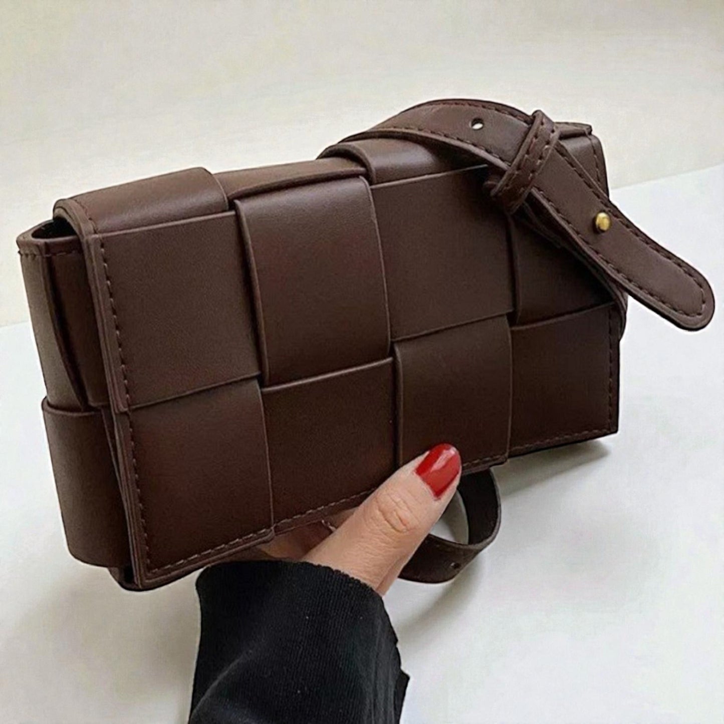 Vegan Leather Woven Crossbody Bag