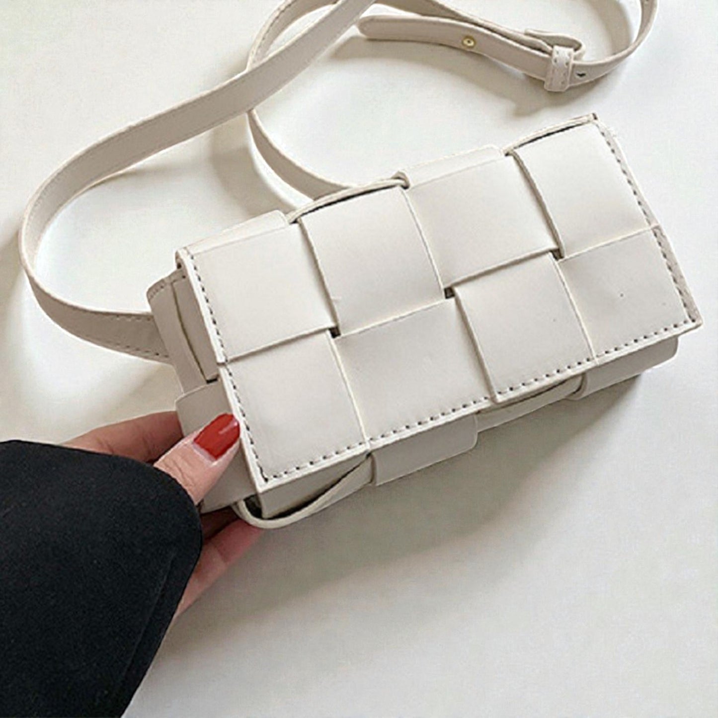 Vegan Leather Woven Crossbody Bag