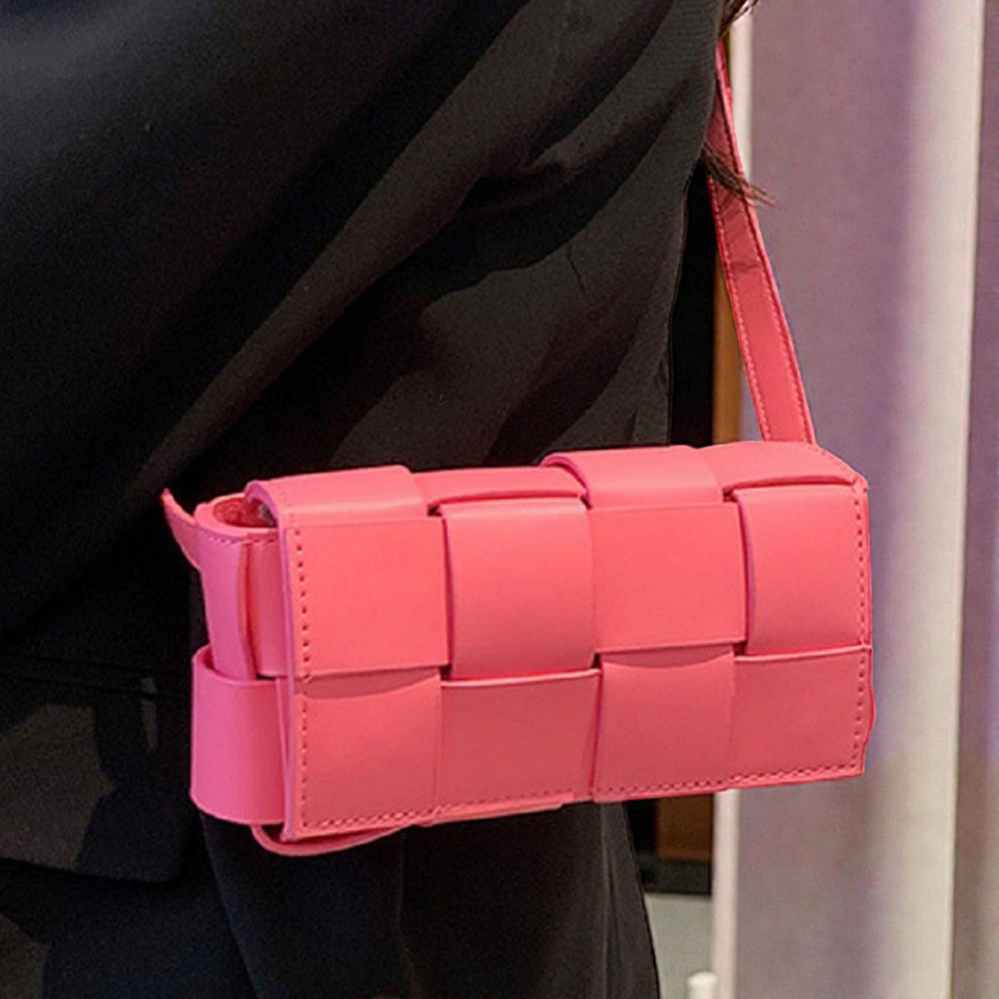 Vegan Leather Woven Crossbody Bag