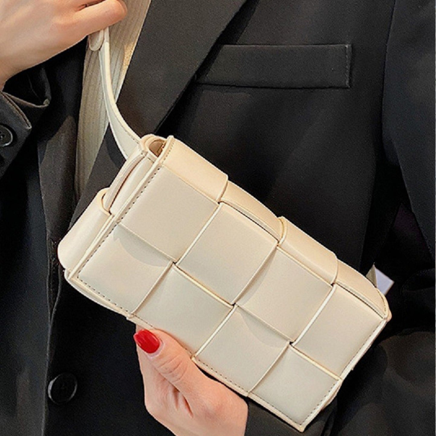 Vegan Leather Woven Crossbody Bag