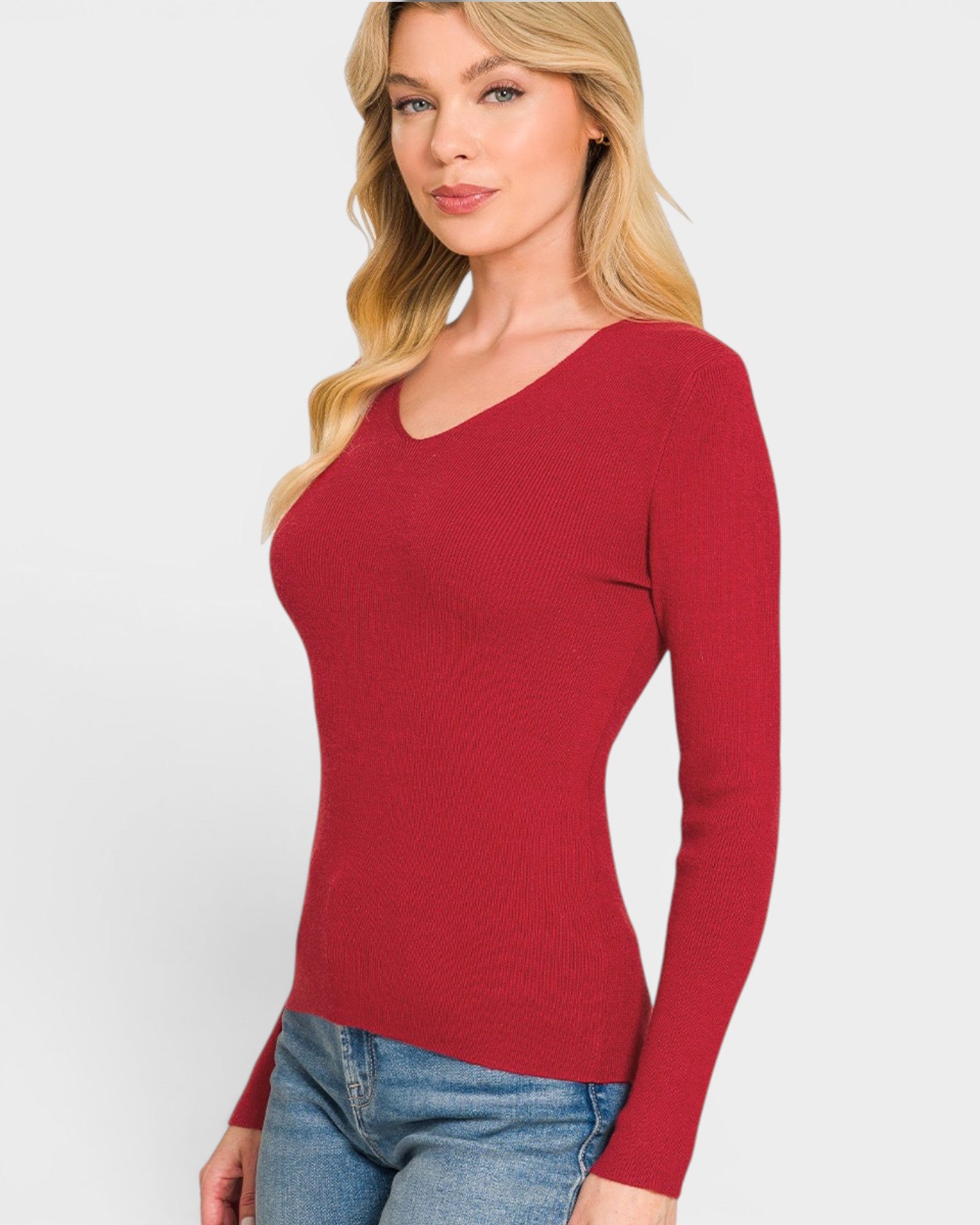 Cabernet V-Neck Ribbed Sweater