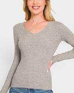 Heather Gray V-Neck Ribbed Sweater