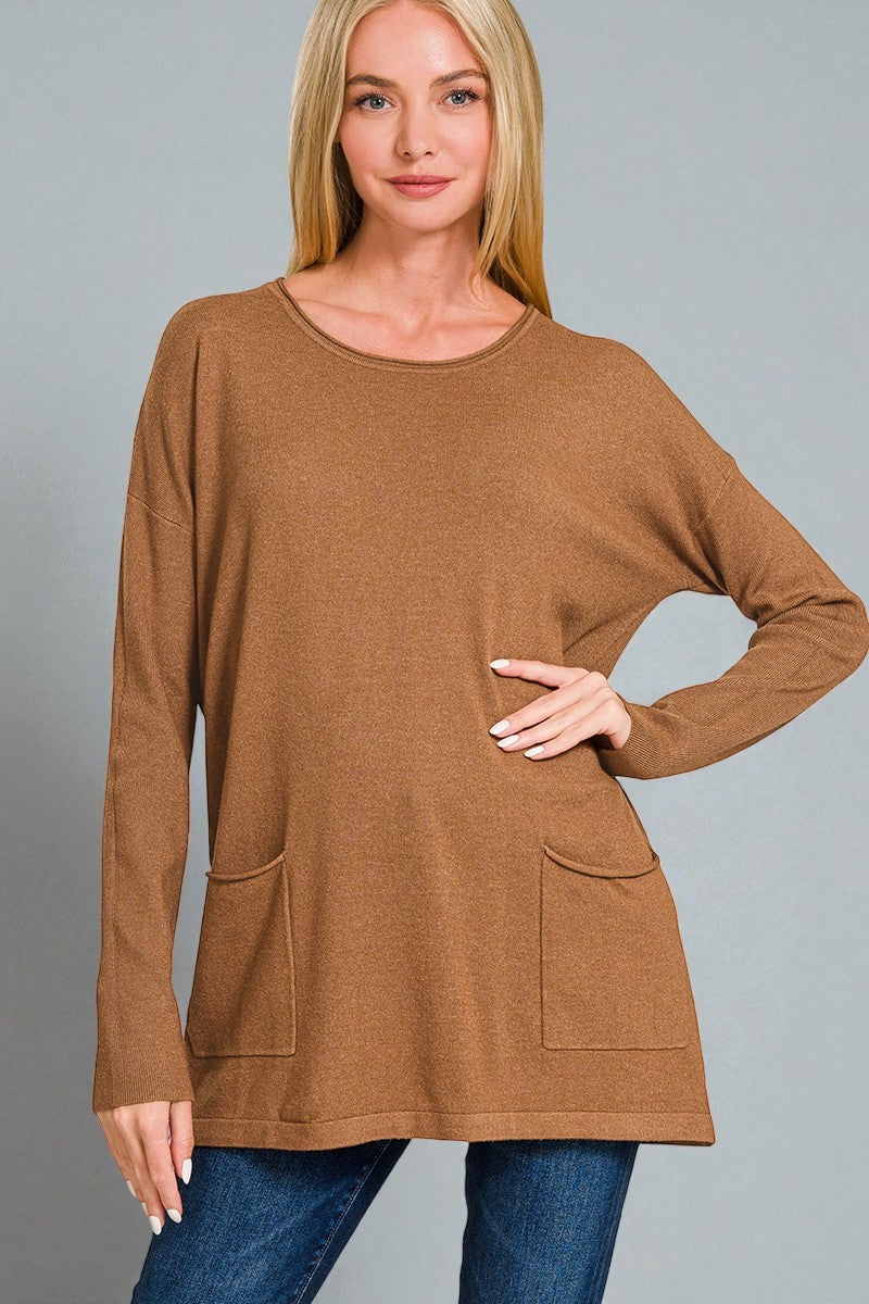 Camel Pocket Tunic Sweater