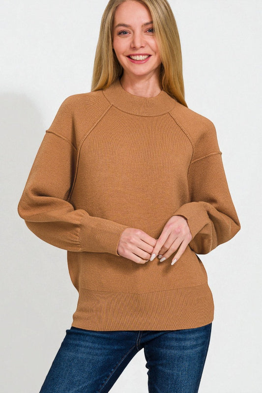 Camel Mock Neck Sweater