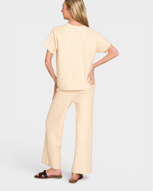 Ivory Ribbed Knit Top & Pants Set