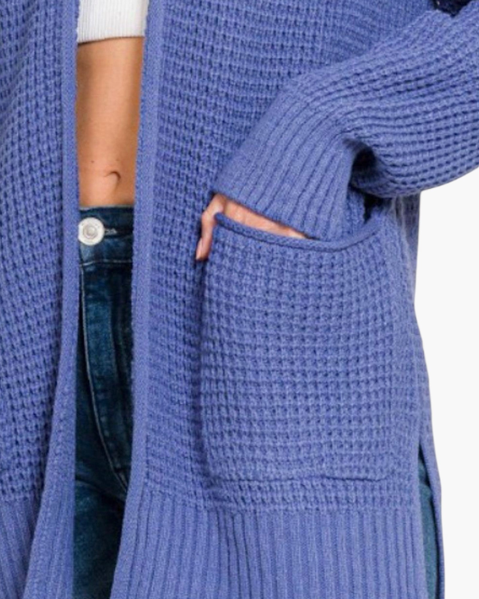Cardigan ouvert en tricot gaufré en Marlin