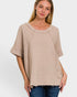 Taupe Textured Cotton Short Sleeve Top