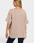 Taupe Textured Cotton Short Sleeve Top