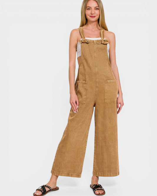 Camel Wide Leg Overalls Jumpsuit