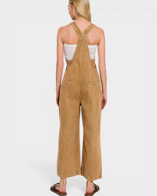 Camel Wide Leg Overalls Jumpsuit