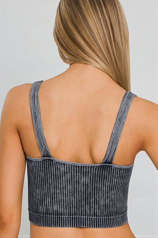Washed Black Ribbed Crop Tank