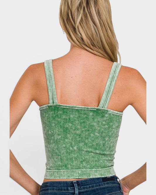 Washed Fern Ribbed Crop Tank Top